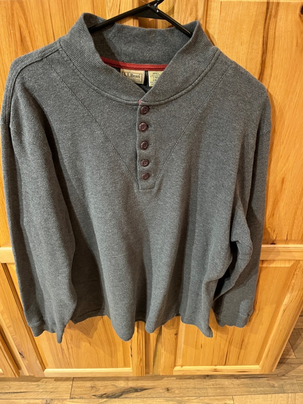 L.L. Bean Heather Gray Henley with Button Placket EUC